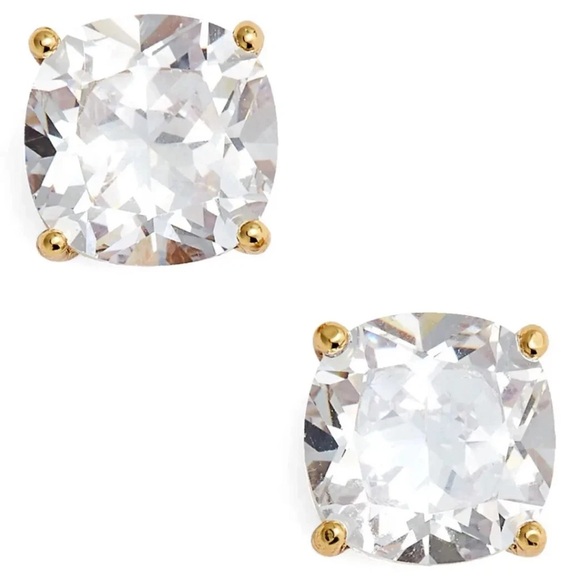 Kate Spade New York Mini Small Square Studs Earrings Clear Gold - Picture 6 of 7
